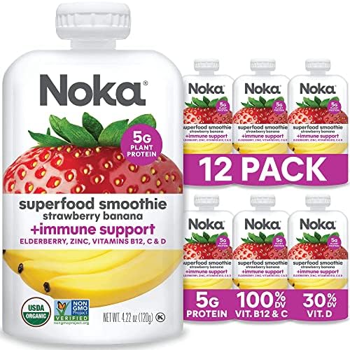 Noka Superfood Fruit Smoothie Pouches, Strawberry Banana with Immune