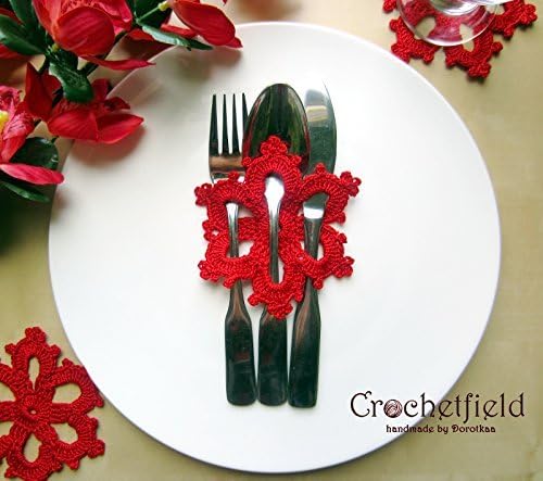 Christmas Star cutlery holder, set of 3, 6 ,9 ,12, crochet decor, flatware, table pocket, Flatware Pockets, Wedding, Party, coaster