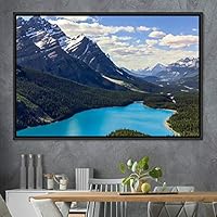 Framed Canvas Wall Art Calming Waters Aerial Cool Lake Landscape Multicolor Photography Realism Relax/Calm - 16x24 inches