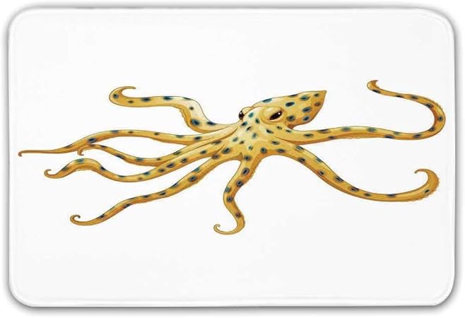 Kinhevao Octopus Decor rutschfeste Fußmatte, Blue Ringed Octopus