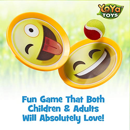 Emoji Toss & Catch Ball Game | 2 Disc Paddles, 2 Balls (One Big & One Small) & PVC Carry Bag Idea with Stunning Packaging | Safe, Durable & Family Friendly Game Set