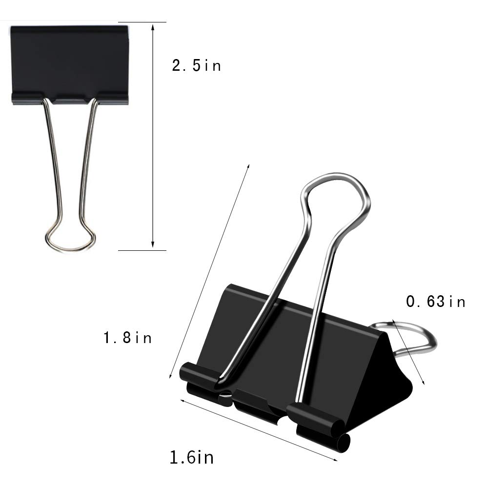 SHiZAK 28 Pcs 41mm(1.6inch) Black Binder Clips, Large Metal Office Paper Clamps for Office/School Supplies, Closing Plastic Bags, Securing Documents etc.