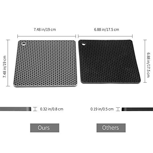 Silicone Trivet Mats CUKWILY Multifunctional Hot Pads Heat Resistant Non Slip Larger Thicker Hot Pot Holder 4 Packs Grey