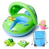 [2017 Upgraded Design]Baby Pool Float With Sun Canopy,Inflatable Boat Swimming Float With Large Valves-3 Bath Toys&Carry Bag