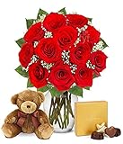 From You Flowers - One Dozen Red Roses with Godiva Chocolates & Teddy Bear