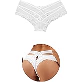ohmydear Womens Sexy Cheeky Panties Lace Thongs Hipster Back Crisscross Strappy Underwear Plus Size Bikini Briefs XS-4XL
