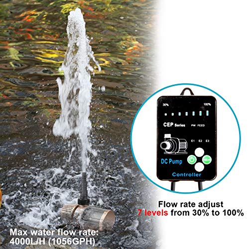 ControllableÂ SubmersibleÂ Water Pump MAX 4000L/H 1056GPH Adjustable Flow Circulation Pump for Aquarium Pond Fountain DC Brushless Ultra Quiet Ceramic axis, Feeding Mode, Suit fresh and Salty Water