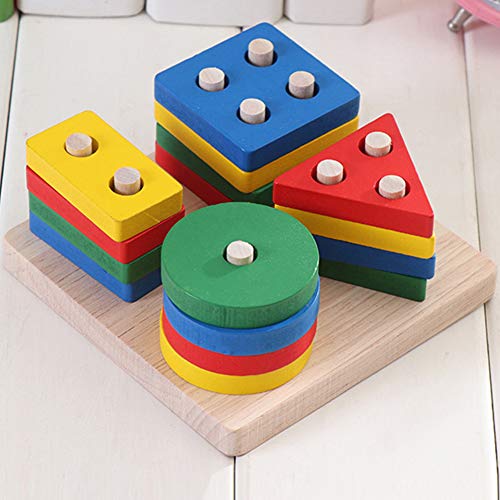 Shape Sorter, Wooden Stacking Educational Toy, Geometric Building Block