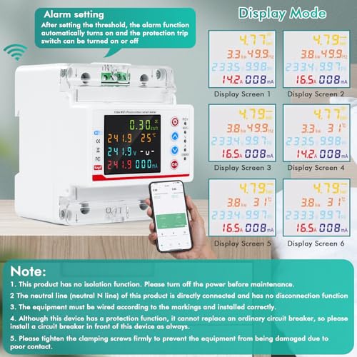 Wifi Electric Consumption Meter 100A 220V AC Wifi Meter Bidirectional Meter Tuya APP Smart Light Counter Under/Overcurrent/Delay/Time/Leakage Protection