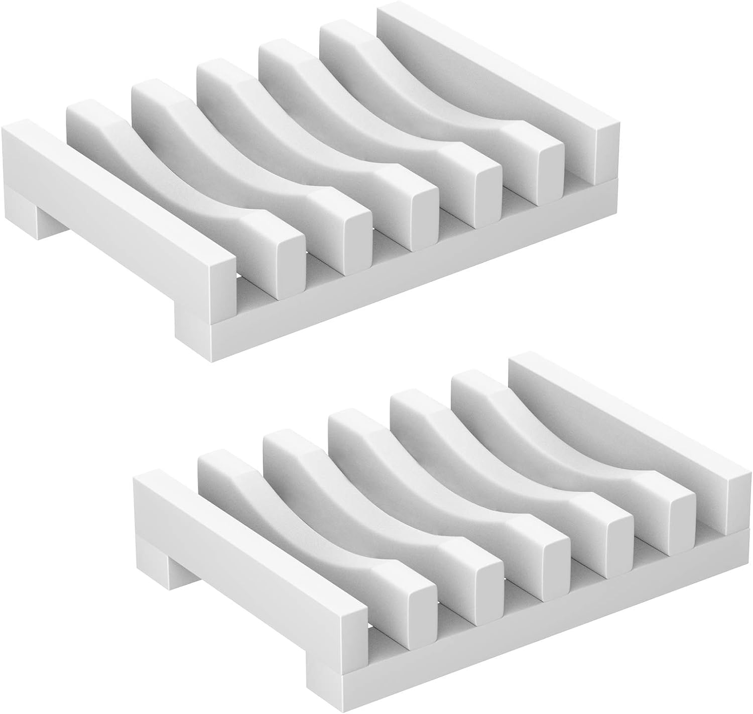 Topsky 2-pack Silicone Soap Dish with Self-emptying Drainage Soap Holder for Kitchen Shower Room Bathroom (White)