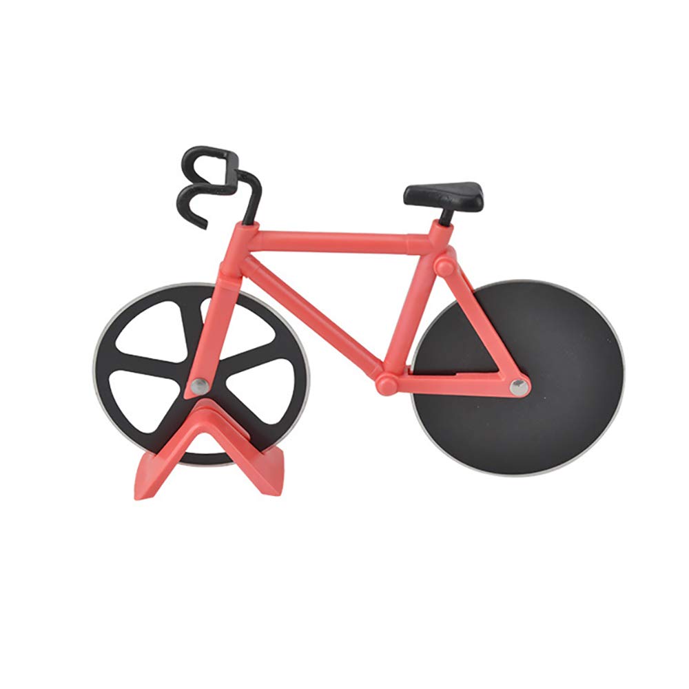 BE-TOOL Bicycle Pizza Cutter, Bike Pizza Slicer Dual Stainless Steel Non-Stick Cutting Wheels with a Stand, for Home Pizza Lovers (1 Pack, Red)