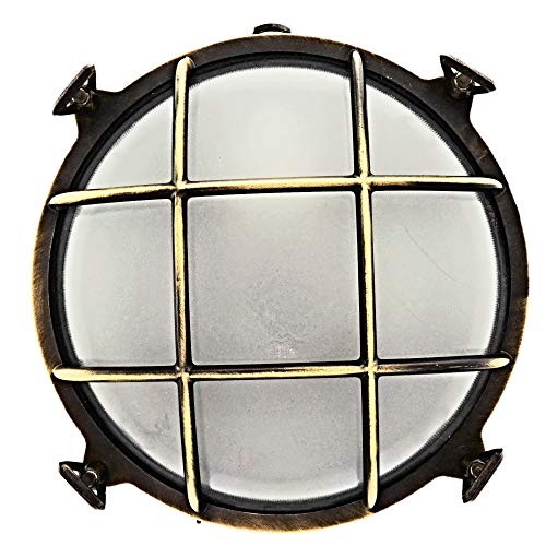 Brootzo Rota Plafondlamp van messin een vintage retro scheepslamp voor wand muur huem, buitenlamp LED (Antiek brons) - Afbeelding 4