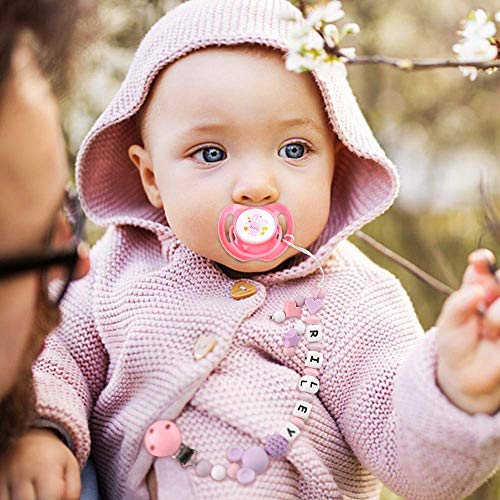 Pacifier Clip Personalized Name, MCGMITT Customized Binky Holder Teething Silicone Beads Toys for Baby Girls Boys Toddler (Purple)