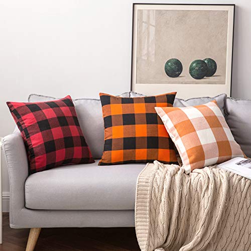 MIULEE Pack of 2 Fall Classic Retro Checkers Plaids Linen Soft Solid