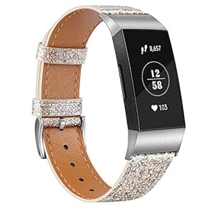 Wanme compatibel met Fitbit Charge 4-riem Fitbit Charge 3-riem, leren riem Roestvrijstalen gesp, vervangingsriemen voor…