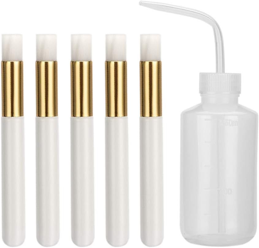 ATOMUS Eyelash Extension Cleaning Kit 5pcs Eyelash Cleaning Brushes with 1pc 250ml Safety Eyelash Cleaning Washing Bottle for Eyelash Extension Eyelash Cleanser Tool Supplies