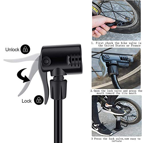 Greallthy Bike Pump, Portable Mini Bicycle Floor Pump Foot Activated Bicycle Tire & Air Pump Compatible with Presta & Schrader Valves Aluminum Alloy Barrel Free Gas Needle(Black)
