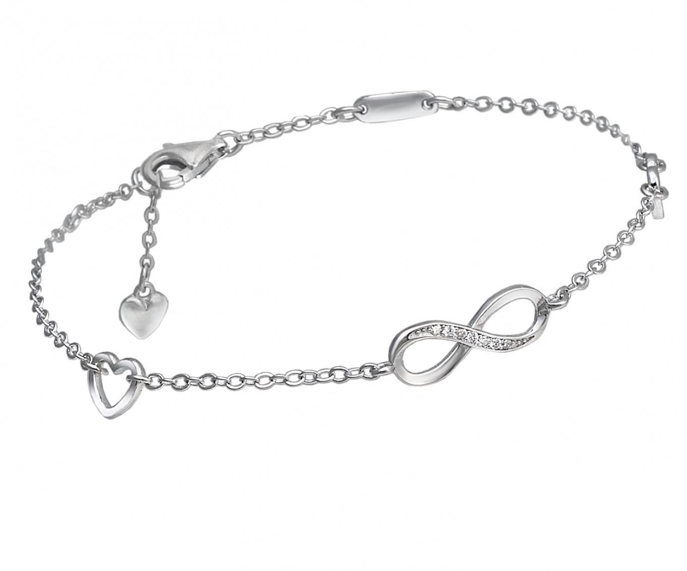 Tourmaline 925 Sterling Silver Infinity Bracelet for Women, 19 cm long bracelet with two hearts on the sides of the jewelry brand Tourmalina by Martina