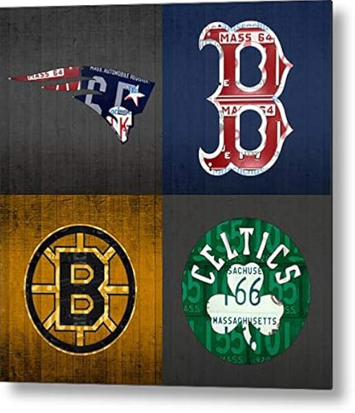 Amazon Com Kpsheng Boston Sports Fan Vintage Massachusetts License Plate Art Patriots Red Sox Bruins Celtics Retro Vintage Metal Tin Sign Wall Plaque For Cafe Beer Club Wall Home Decor 12x12 Inches