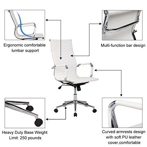 2-Packs YAMASORO High Back Office Ribbed Task Chair Leather Swivel Tilt Adjustable Chair Designer Executive Manager Staff office, Conference Room Reception, Home Office