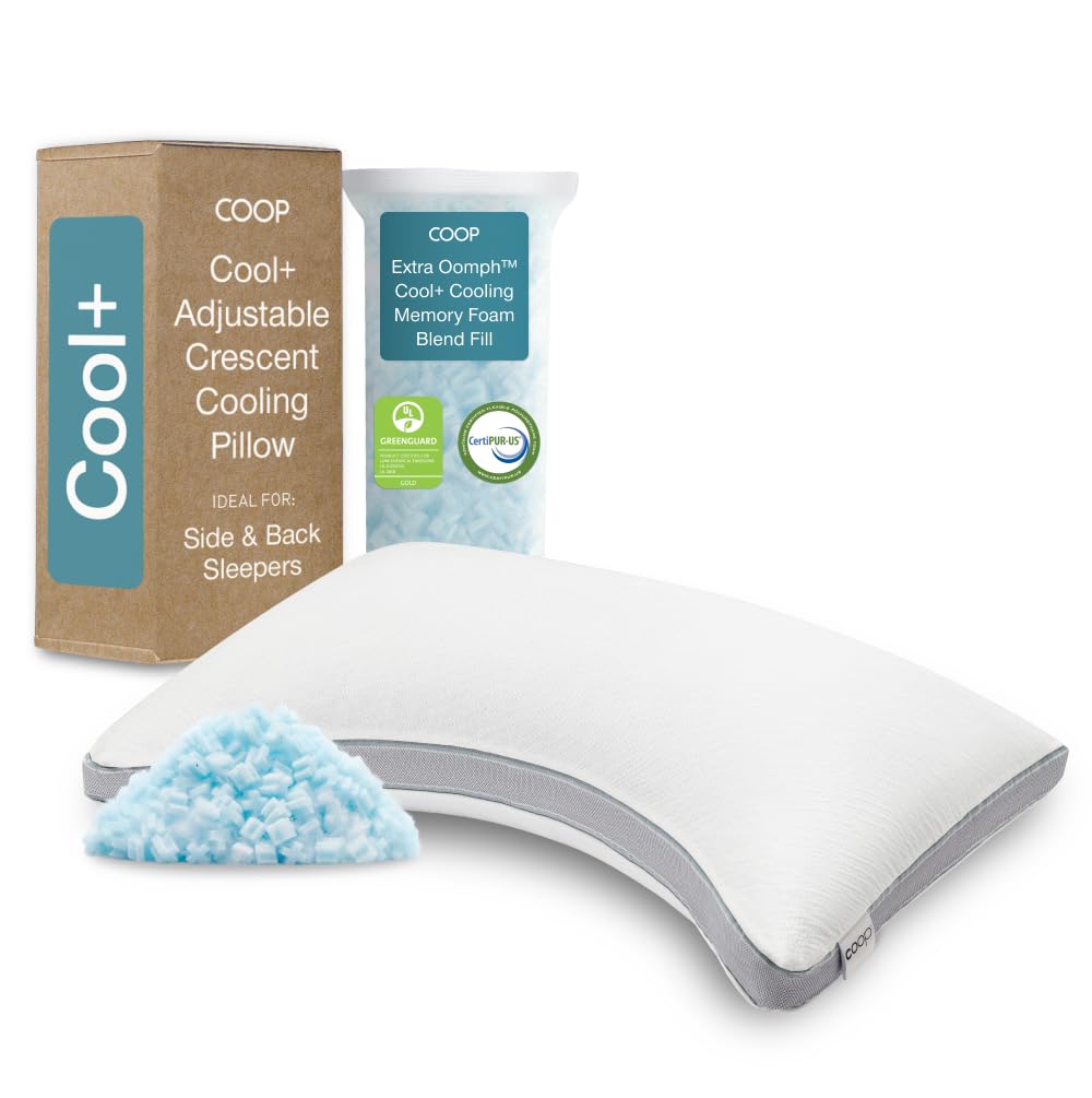 Photo 1 of Coop Home Goods Cool+ Crescent Adjustable Pillow, King Size Plus Shaped Memory Foam Pillows