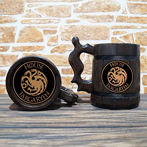 House Targaryen Beer Mug, Game of Thrones Wooden Beer Stein, Geek Gift, Personalized Beer Stein, GoT Tankard, Custom Gift for Men, Daenerys Targaryen, Gift for Him
