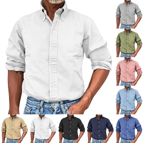 work shirts men long sleeve button down wrinkle free formal dress shirts slim fit 4-way stretch nono iron casual business office oxford shirts wedding funneral interview job professional clothes