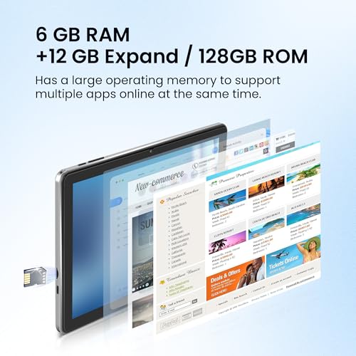 Paaxoo Android Tablet, 10.1 Zoll Android 15 Tablets 18GB (6+12) RAM 128GB ROM, 1280x800 IPS HD Touchscreen, 6000mAh Akku, Bluetooth, Dual Kamera, GMS, WiFi