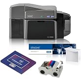 2ID Fargo DTC1250e Dual-Sided Badge Printer &amp; Complete Supplies Package | Includes Beginner Edition Card Production Software for School IDs, Corporate Access Cards, and Business Badges