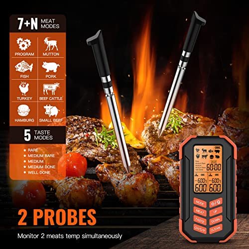 Termometro da cucina senza fili con 2 sonde per barbecue, fino a 80 metri per forno, barbecue, cucina, barbecue, barbecue