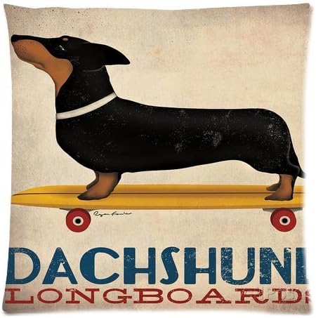 ABartonArtsale Fowler Dachshund Longboards 18x18 Inch Cotton Linen Decorative Throw Pillow Cover Cushion for sofa bed Z288