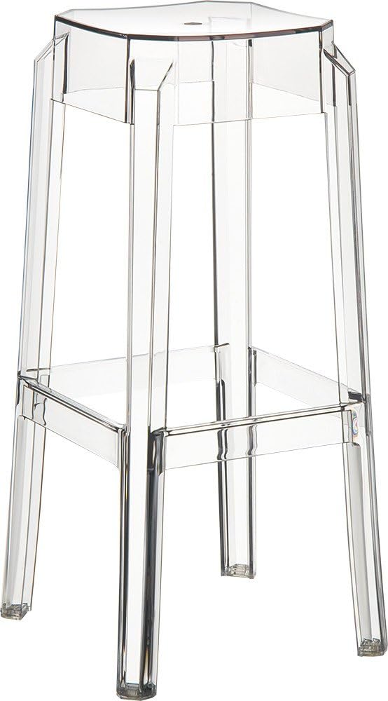 Clear Chair Store 037C Fox Polycarbonate Stackable Indoor and Outdoor Bar Stool (Set of 2), Clear