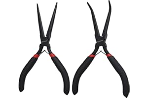 WISEUP 6" Mini Needle Nose Pliers Set，2-Piece Small Long Reach Bent Needle Nose Pliers for Jewelry DIY Craft，Repair & Wire Wrapping
