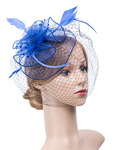 UPC 611029810510, K.CLASSIC Fascinators Hats For Womens 50s Headwear With Veil Flower Cocktail Wedding Tea Party Hat, Royal Blue, One Size