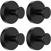 SetSail Suction Cup Hooks for Shower 4 Packs Matte Black Towel Hooks for Bathrooms Wall Mounted Stainless Steel Bathroom Towel Hook for Shower Wall, Window Glass, No-Drill