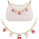 Beebeecraft Strawberry Decorative Bag Chain 12 Inch Alloy Short Gold Purse Extender Chain Red Enamel 3D Strawberry Cherry Pendant Bag Handle with Swivel Clasps for Handbag Clutch Tote Wallet Extension