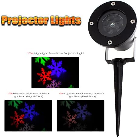 Christmas Projector Lights Snowflake, 12W Projector Light Outdoor , High-light LED Light Lawn Garden Waterproof Landscape Spotlight with 4 color Snowflake for Halloween, Christmas, Parties