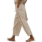 PIDOGYM Women's Linen Capri Pants, Lightweight Casual Summer Pants with Drawstring Elastic Waist