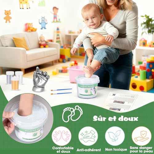 TOGOU2S Hand Print Baby Foot 0-9 Months 3D Moulding Kit for 4 Casts with Paints, Safe and Non-Toxic Personalized Souvenirs Gift Newborn Boy Girl Gift Young Parents