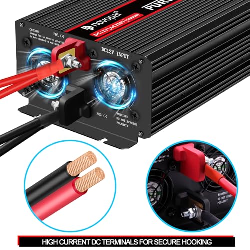 Novopal 2000W Pure Sine Wave Power Inverter DC 12 V in AC 220 V with 2 EU Socket, 1 USB, 5 M Remote Control, Suitable for Houses, Motorhomes, Trucks, Peak 4000 W