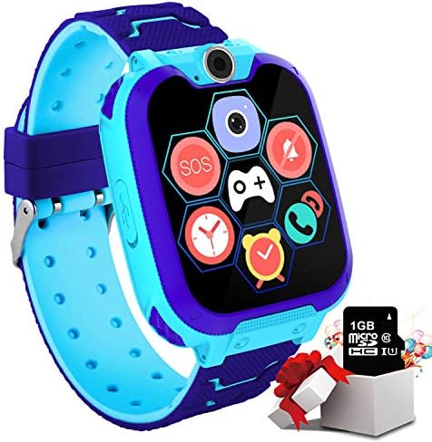Kids Game Smartwatch for Boys Girls – Kids Smart Watch with Call SOS Camera 7 Games Alarm Clock Music Record 1.54” Touch Screen with [1GB Micro SD Card] Wrist Watch for Children Birthday Gifts (Blue)