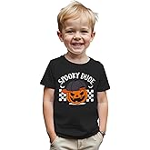 MODNTOGA Toddler Baby Boy Halloween Pumpkin Graphic T-Shirt Spooky Dude Letter Print Tee Tops Short Sleeve Cute Fall Clothes