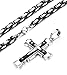 LOLIAS 5MM Stainless Steel Cross Pendant Necklace Men Byzantine Chain Necklace 22 Inches