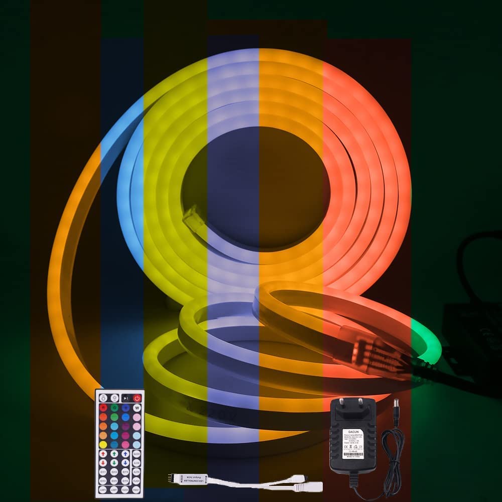 KISUFU RGB Neon LED Strip Light 12V Flexible Fairy String COB High Brightness 120 LEDs Outdoor Waterproof Home Holiday Decor Neon lamp LED Rope Light | 24 Key IR Controller Included (1m)