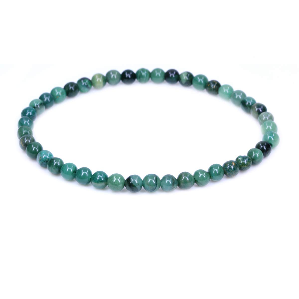 CHENYUE Natural Green African Serpentine Jade 4mm Round Beads Stretch Bracelet 7" Unisex