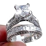 Balakie Womens Vintage Diamond Silver Engagement Wedding Band Ring Set (Silver, 9)