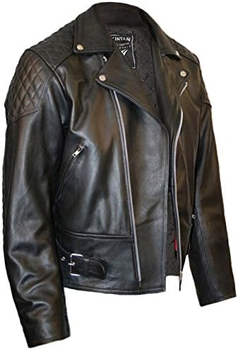 Skintan Mens Leather Biker Motorcycle Jacket Black