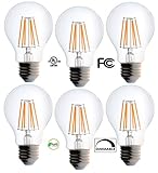 6 Pack Bioluz LED Clear Edison Style Dimmable Filament A19 60 Watt (Uses 7 watts) Soft White (2700K) Light Bulb 6-Pack UL Listed