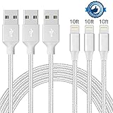 QRGYS Phone Cable 3Pack 10FT Nylon Braided Charger Cable USB Cord Charging Charger Compatible iPhone Xs MAX, XR, X 8, 7, 7 Plus, 6, 6s, 6+, 5, 5c, 5s, SE, iPad, iPod Nano-Silver