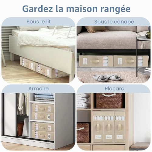 Yeahshion Bed Sheet Storage Bag, Set of 4 Foldable Bedding Organizers, Convenient Bedding Storage and Blankets for King and Queen Bed, Beige